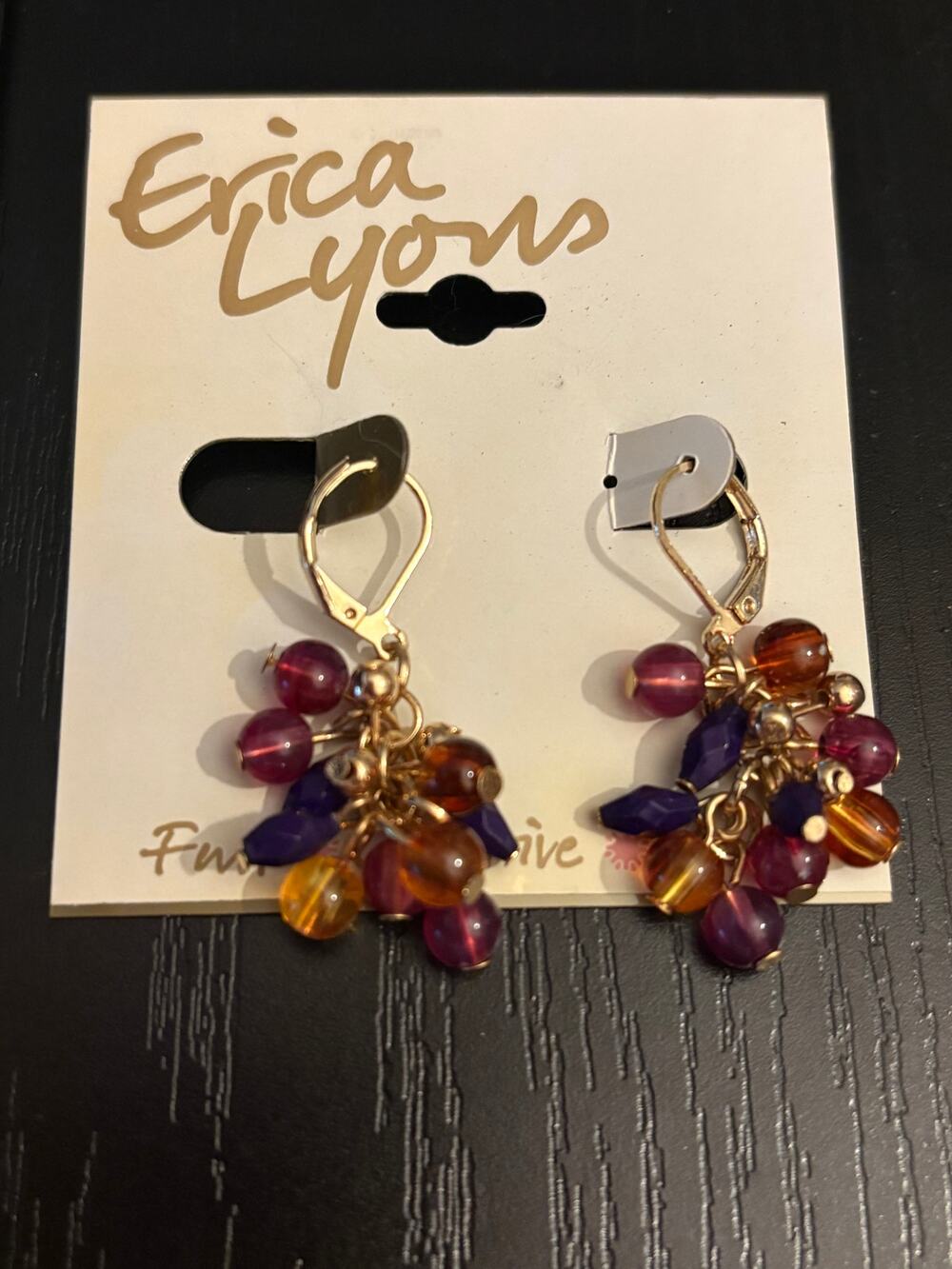 NWT Erica Lyons Jewel Tone Beaded Cluster Earrings